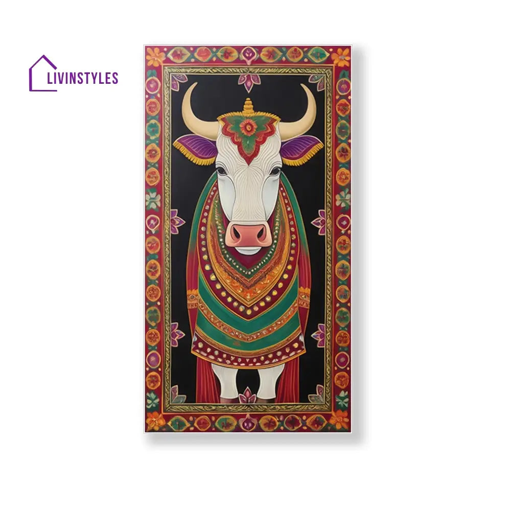 Sacred Indian Cow Canvas Collection Printed Wall Painting Set Of 3