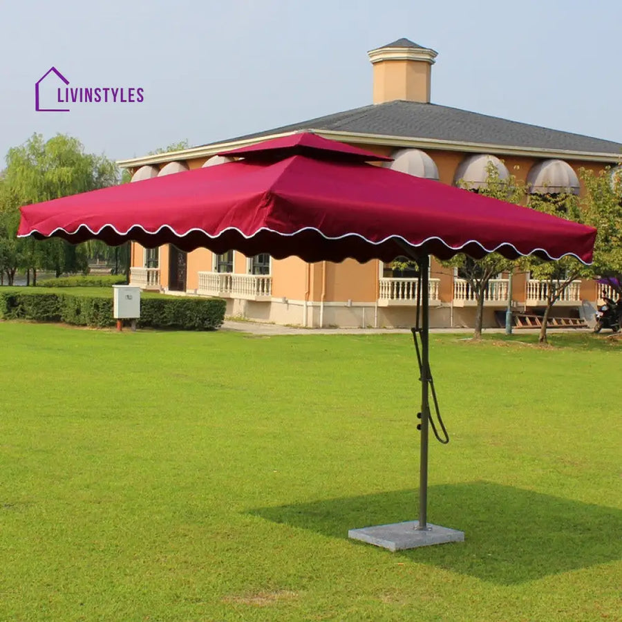 Sadik Marble Base Metal Frame Outdoor Umbrella - Maroon