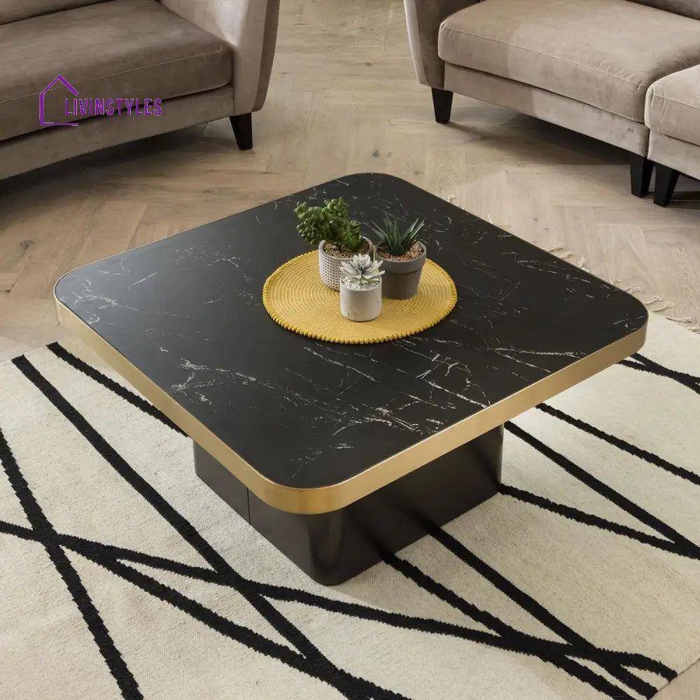 Sagarika Premium Set Of 3 Ceramic Marble Top Large Coffee Tables White & Black Square Living Room /