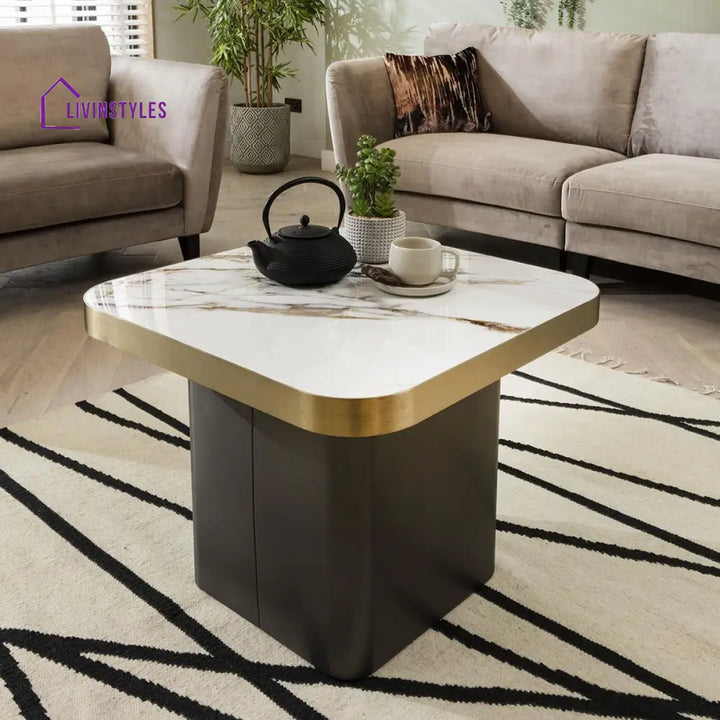 Sagarika Premium Set Of 3 Ceramic Marble Top Large Coffee Tables White & Black Square Living Room /