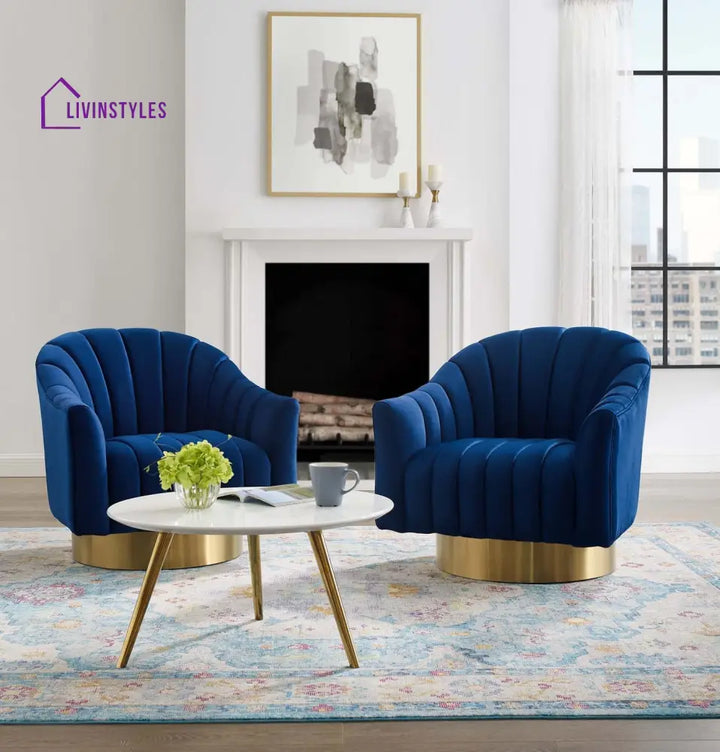 Sakshi Vertical Tufted Velvet Chair For Living Room - Set Of 2 Blue