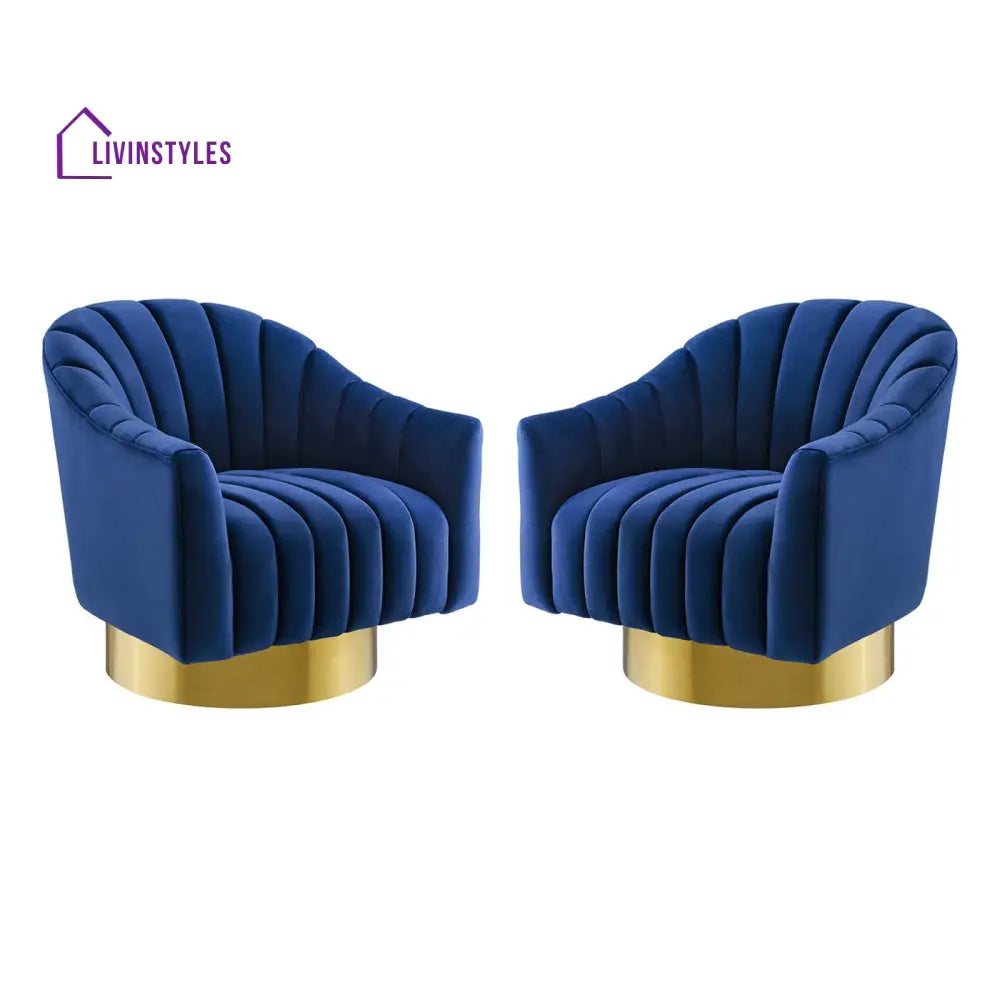 Sakshi Vertical Tufted Velvet Chair For Living Room - Set Of 2 Blue