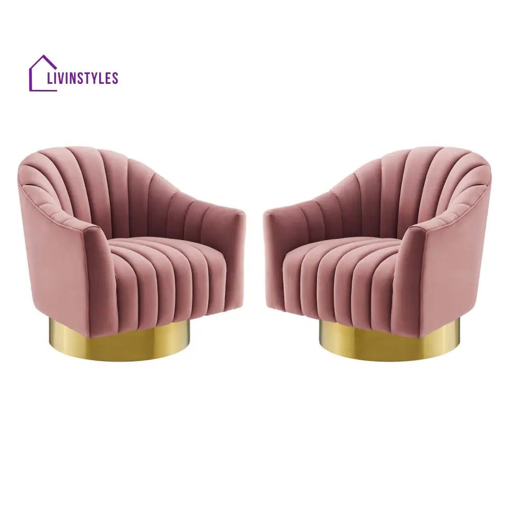 Sakshi Vertical Tufted Velvet Chair For Living Room - Set Of 2 Pink