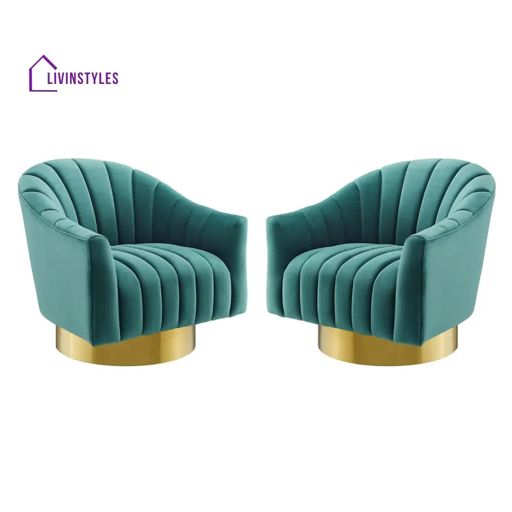 Sakshi Vertical Tufted Velvet Chair For Living Room - Set Of 2 Teal