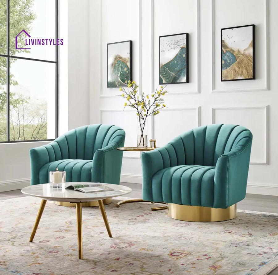 Sakshi Vertical Tufted Velvet Chair For Living Room - Set Of 2 Teal