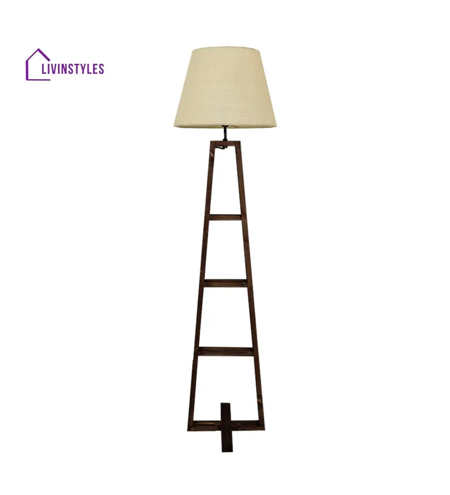 Salita Wooden Floor Lamp With Brown Base And Beige Fabric Lampshade Lamps