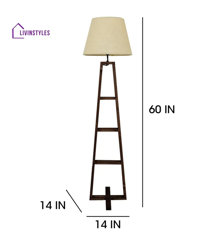 Salita Wooden Floor Lamp With Brown Base And Beige Fabric Lampshade Lamps