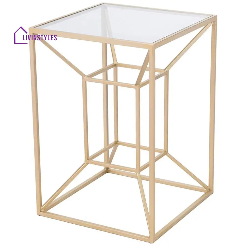 Sandeep Metal Golden Side Table For Living Room | Glass Top