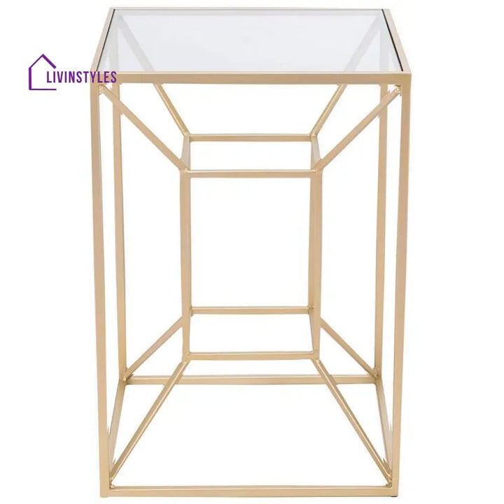 Sandeep Metal Golden Side Table For Living Room | Glass Top