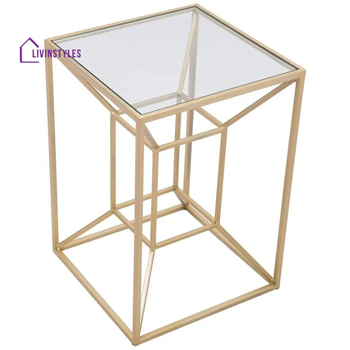 Sandeep Metal Golden Side Table For Living Room | Glass Top