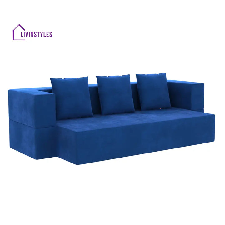 Sanya Premium Velvet 3 Seater Fabric Sofa Cum Bed - Blue