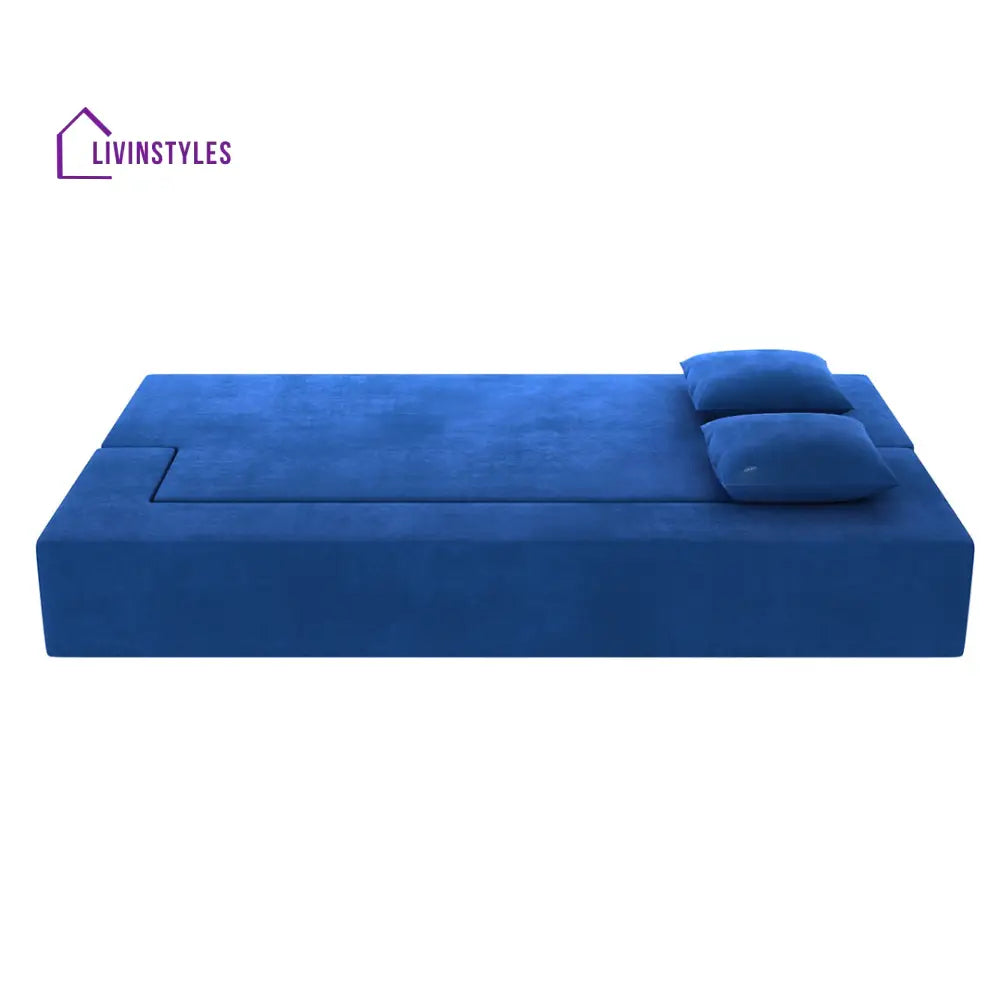 Sanya Premium Velvet 3 Seater Fabric Sofa Cum Bed - Blue