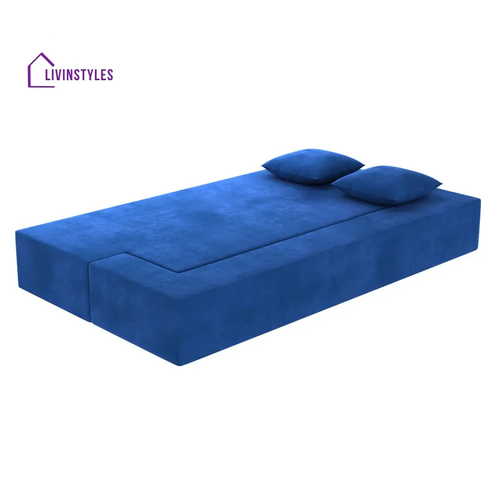 Sanya Premium Velvet 3 Seater Fabric Sofa Cum Bed - Blue