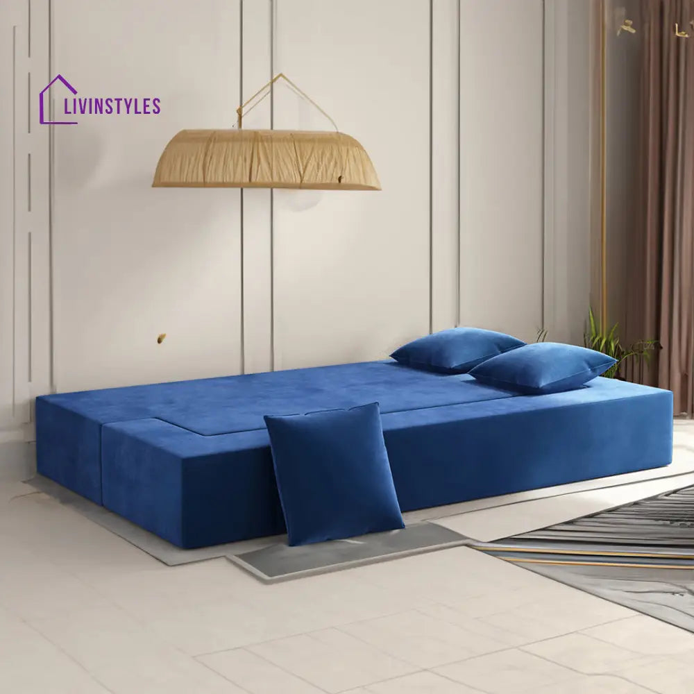 Sanya Premium Velvet 3 Seater Fabric Sofa Cum Bed - Blue