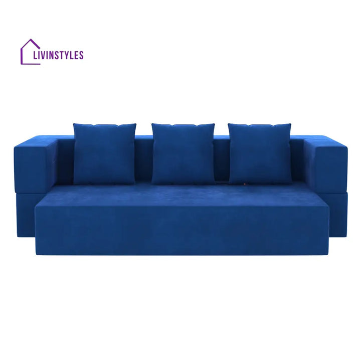 Sanya Premium Velvet 3 Seater Fabric Sofa Cum Bed - Blue