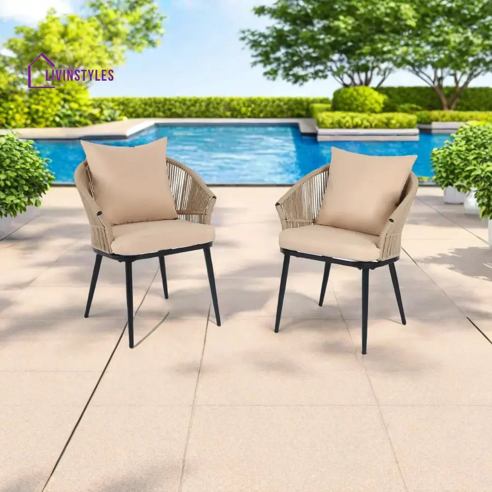 Sarita Outdoor Patio Seating Set 2 Chairs Braid & Rope Tan Coffee Table Sets