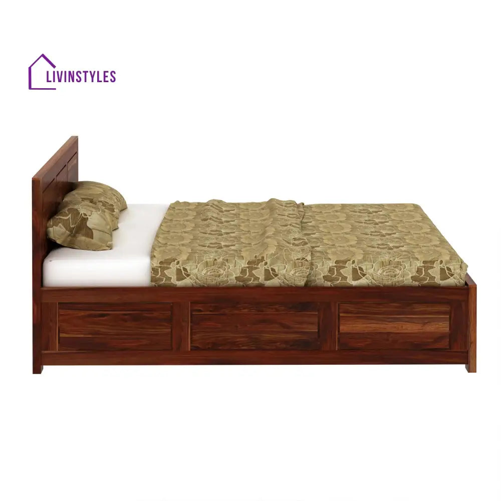 Satya Solid Sheesham Wood Bed With Box Storage (King Size Honey Finish)