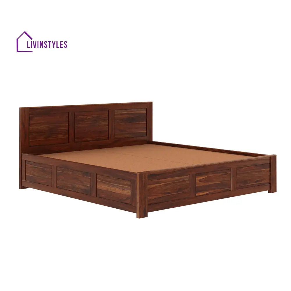 Satya Solid Sheesham Wood Bed With Box Storage (King Size Honey Finish)