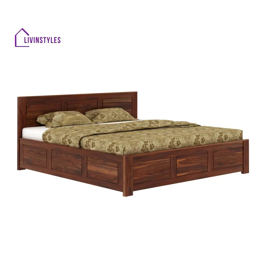 Satya Solid Sheesham Wood Bed With Box Storage (King Size Honey Finish)