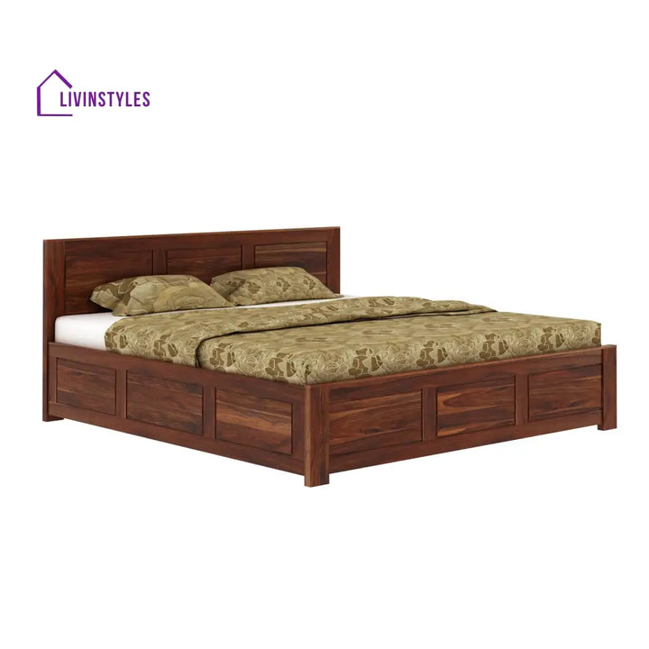 Satya Solid Sheesham Wood Bed With Box Storage (King Size Honey Finish)