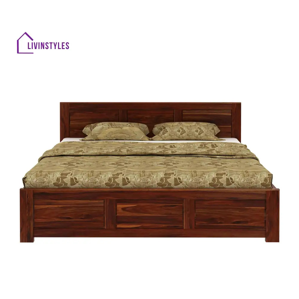 Satya Solid Sheesham Wood Bed With Box Storage (King Size Honey Finish)