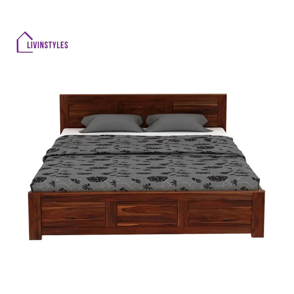 Satya Solid Sheesham Wood Bed With Four Drawers (King Size Honey Finish)