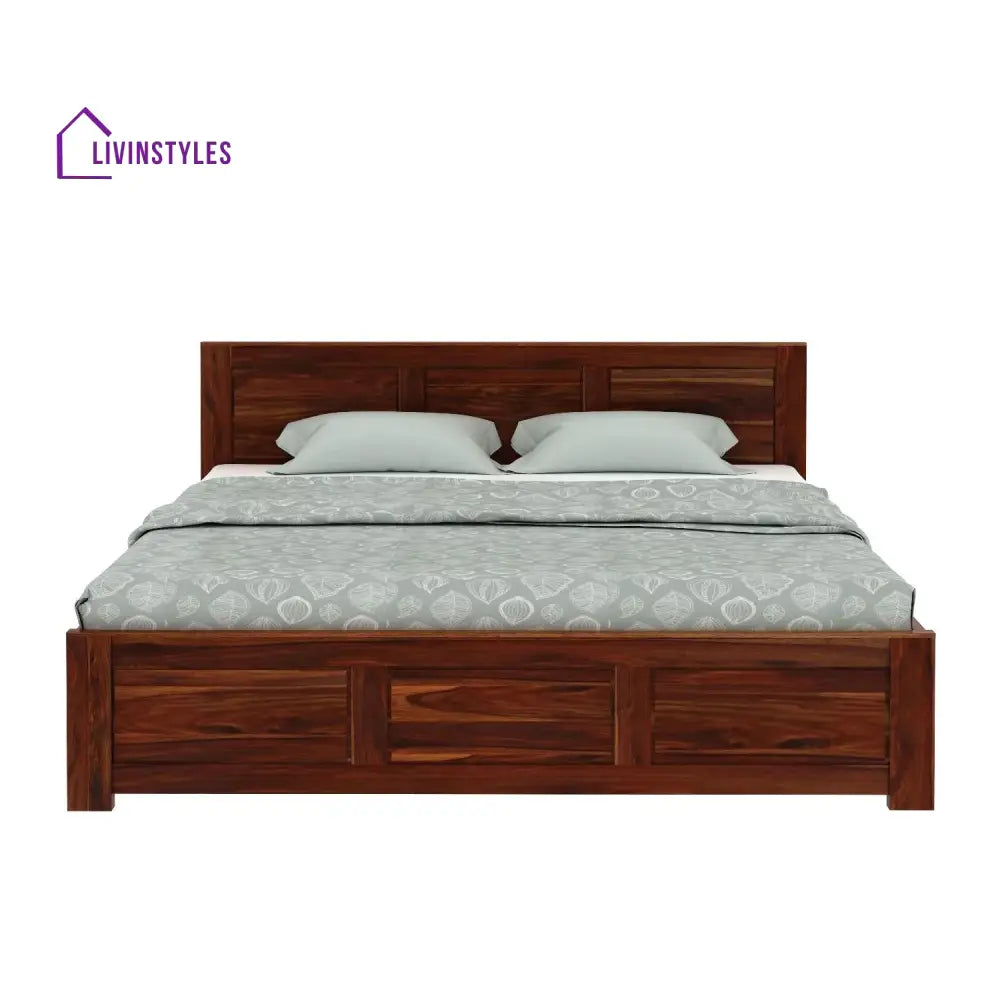 Satya Solid Sheesham Wood Bed With Two Drawers (King Size Honey Finish)