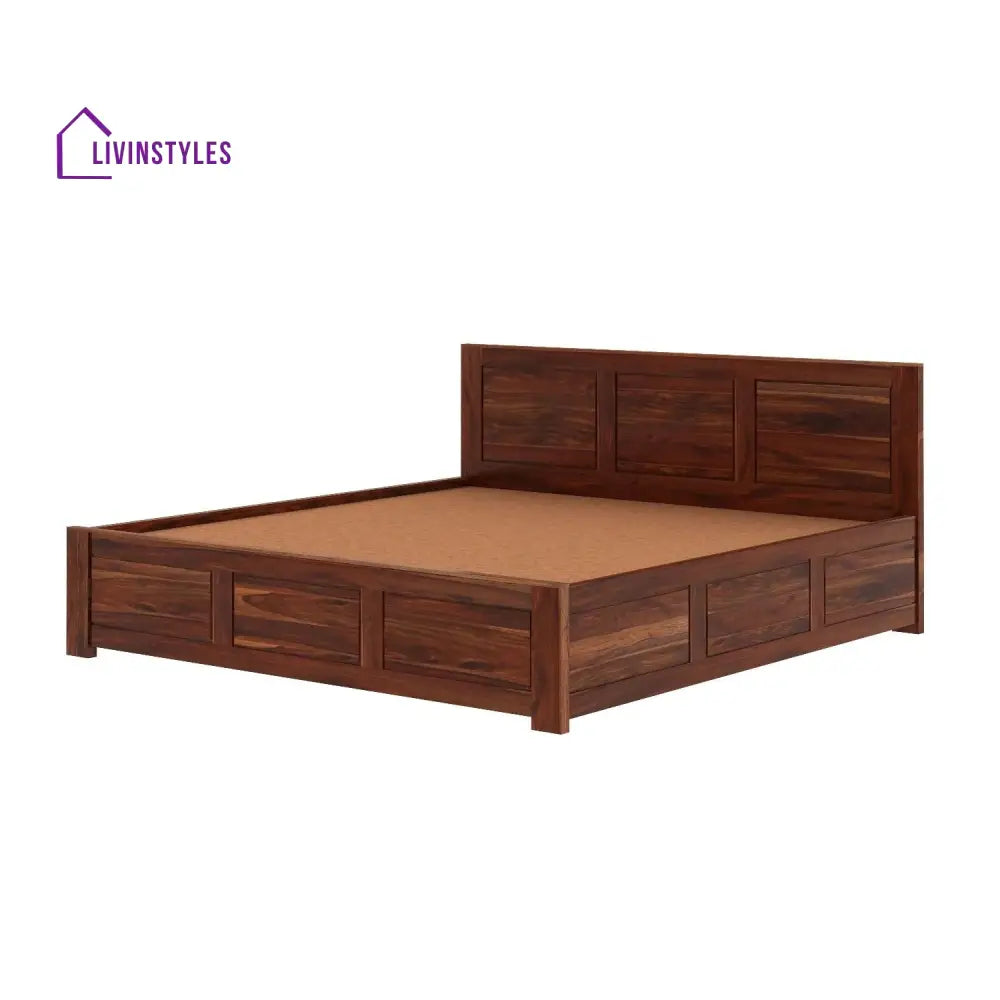 Satya Solid Sheesham Wood Hydraulic Bed With Box Storage (King Size Honey Finish)