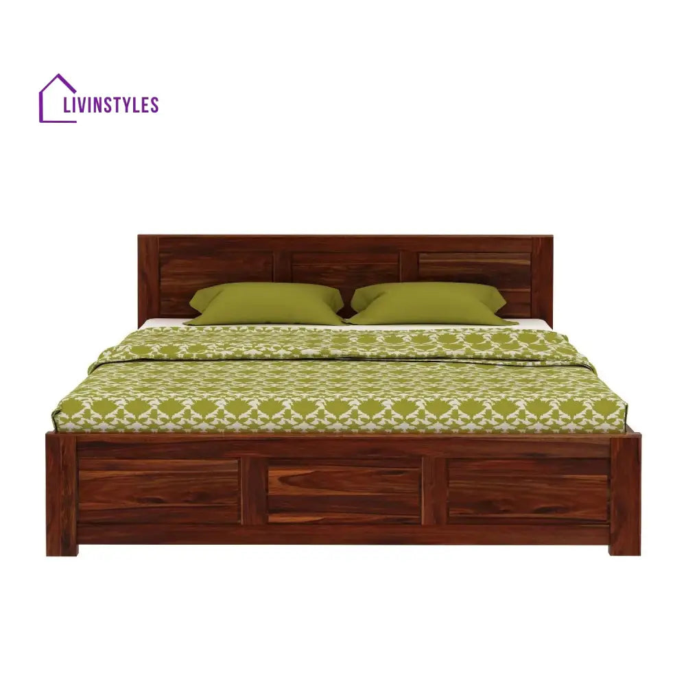 Satya Solid Sheesham Wood Hydraulic Bed With Box Storage (King Size Honey Finish)