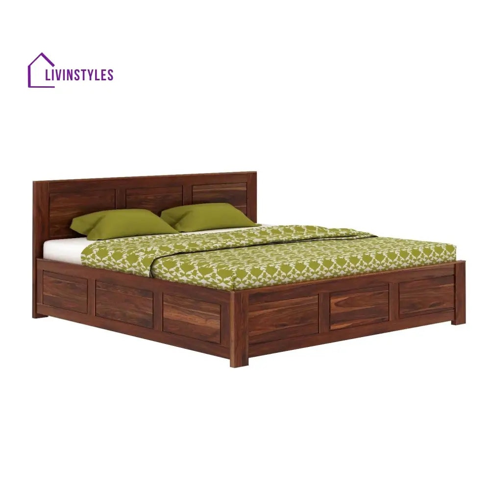 Satya Solid Sheesham Wood Hydraulic Bed With Box Storage (King Size Honey Finish)