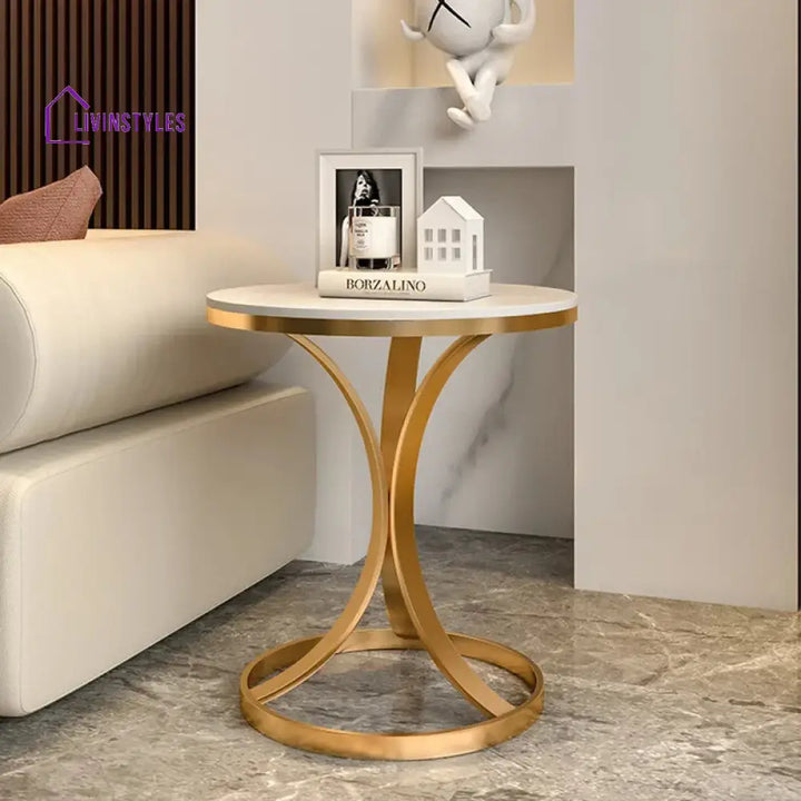 Savannah Round Metal Side Table With Marble Top End Tables