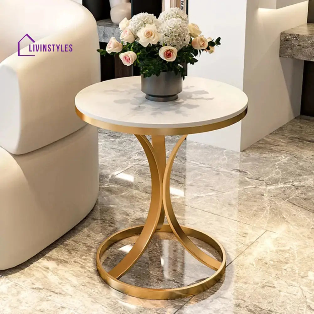 Savannah Round Metal Side Table With Marble Top End Tables