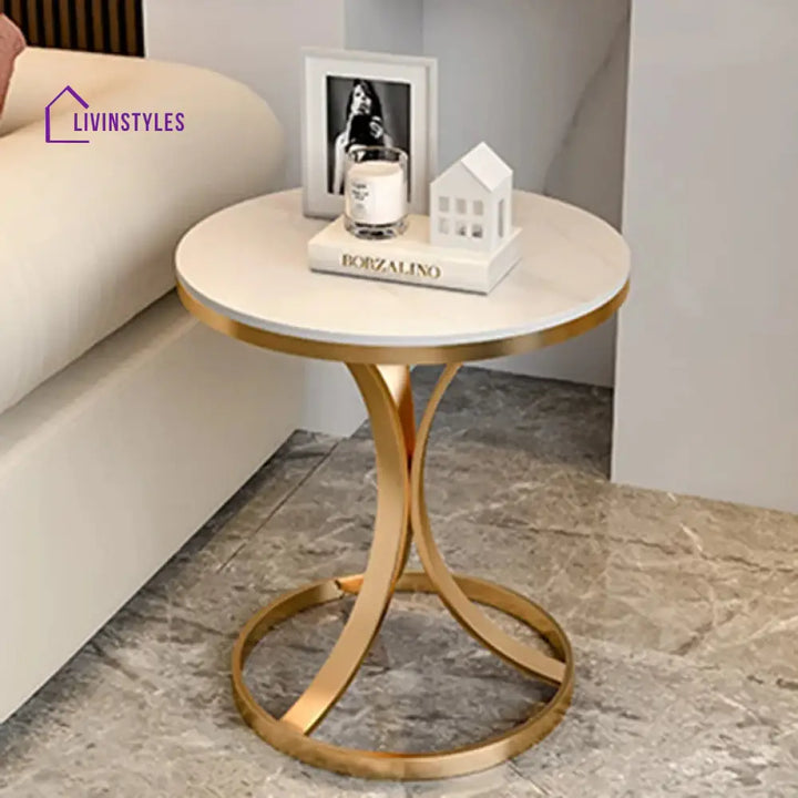 Savannah Round Metal Side Table With Marble Top End Tables