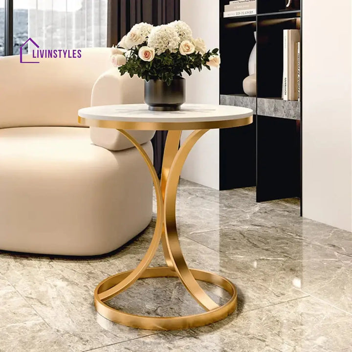 Savannah Round Metal Side Table With Marble Top End Tables