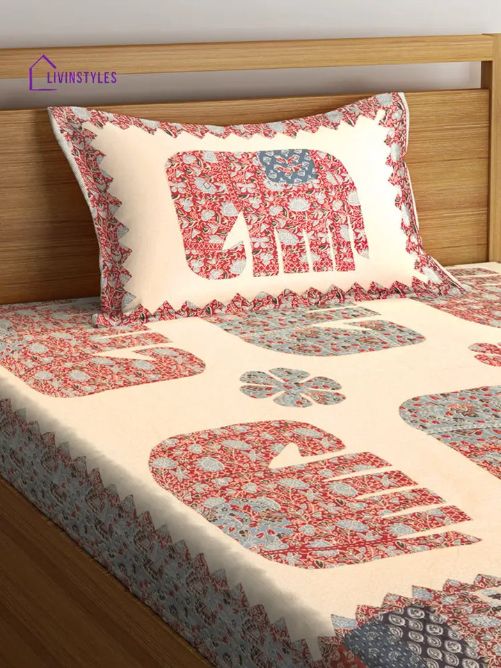 Screen Block Animal Floral Print Single Bedsheet With 1 Pillow Cover Bed Sheet