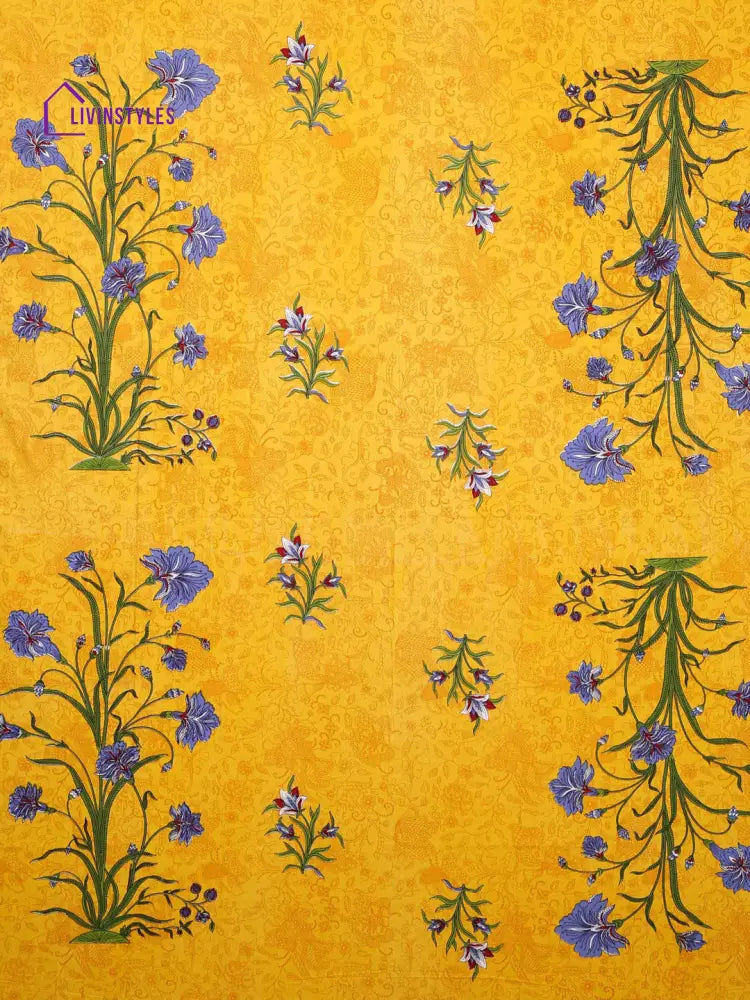 Screen Block Print Jaipuri Yellow Double Bedsheet With 2 Pillow Covers Bed Sheet