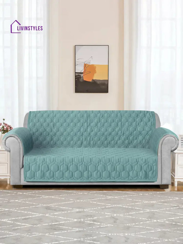 Sea Green Honey Comb Quilted Velvet 2 Seater Sofa Cover With Pcs Hand Rest Slip Cover Sofa