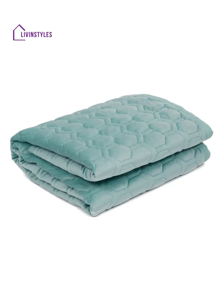 Sea Green Honey Comb Quilted Velvet 2 Seater Sofa Cover With Pcs Hand Rest Slip Cover Sofa