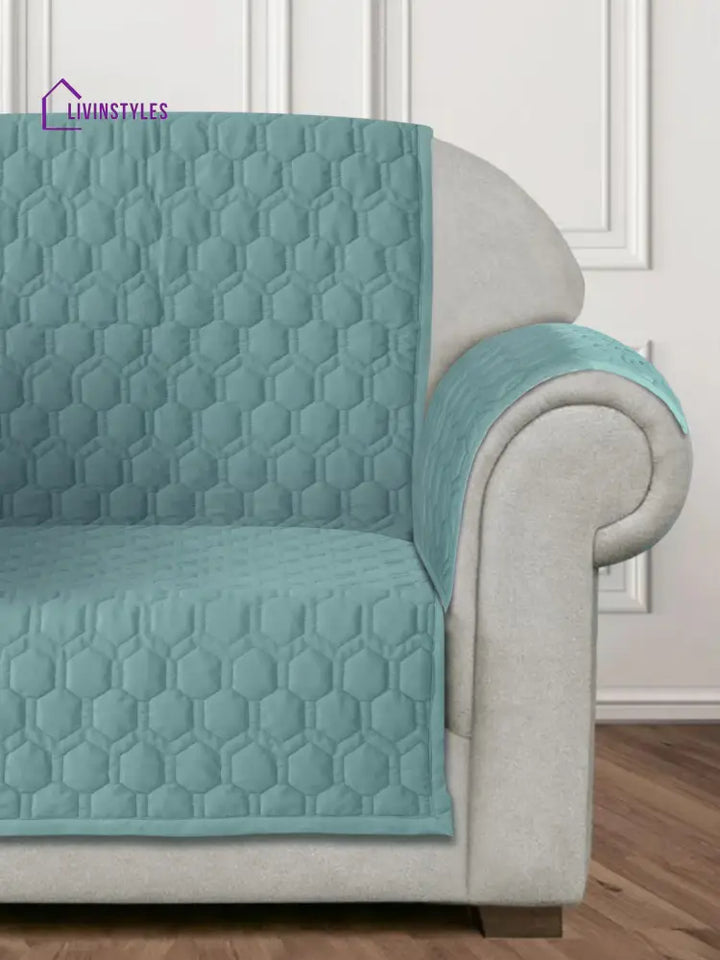 Sea Green Honey Comb Quilted Velvet 2 Seater Sofa Cover With Pcs Hand Rest Slip Cover Sofa