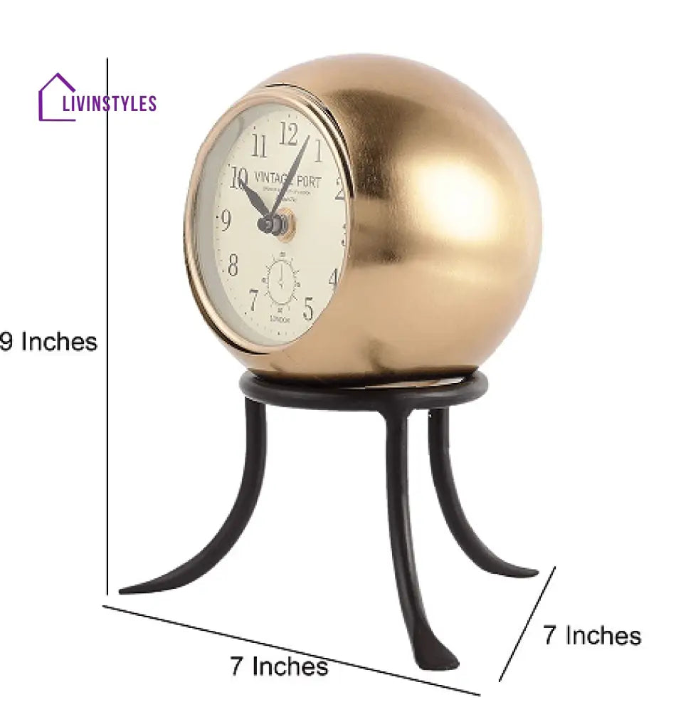 Seated Sphere Clock In Gold & Black Colour