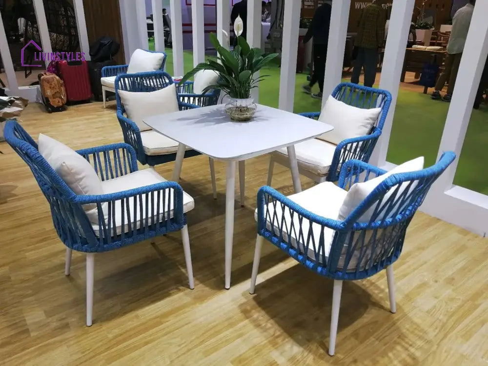 Sejar Outdoor Patio Seating Set 4 Chairs And 1 Table (Blue + White) Braided & Rope Coffee Sets