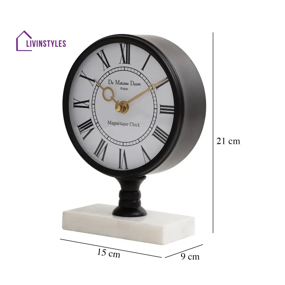 Seraphic Marble Timepiece In Black Table Clock