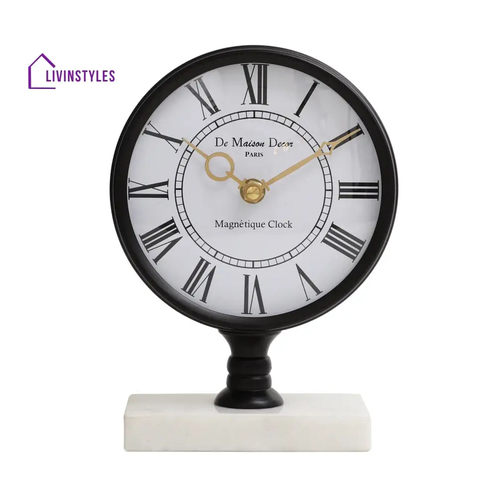 Seraphic Marble Timepiece In Black Table Clock