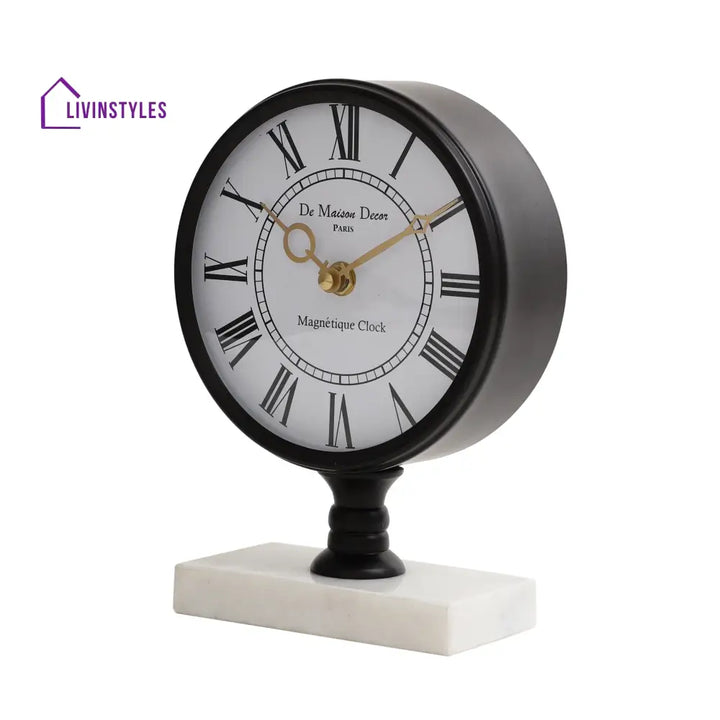 Seraphic Marble Timepiece In Black Table Clock