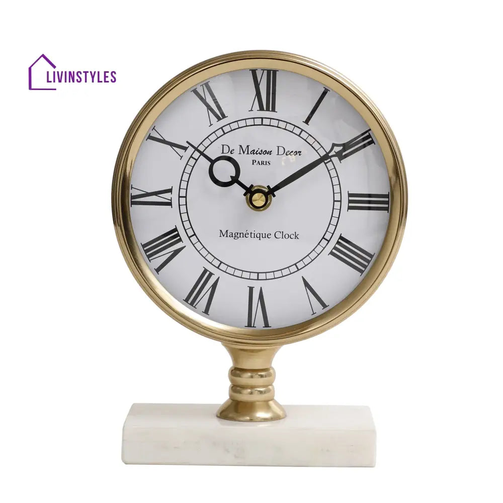 Seraphic Marble Timepiece In Gold Table Clock