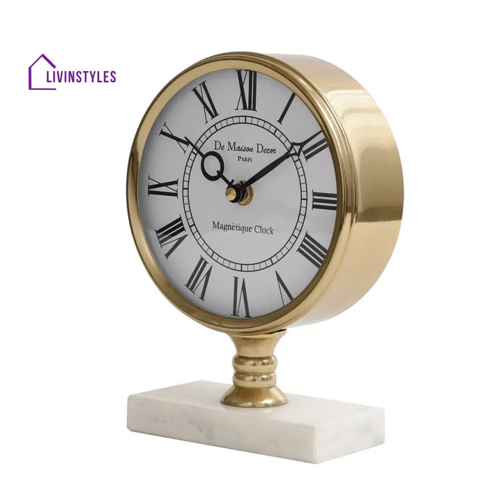 Seraphic Marble Timepiece In Gold Table Clock