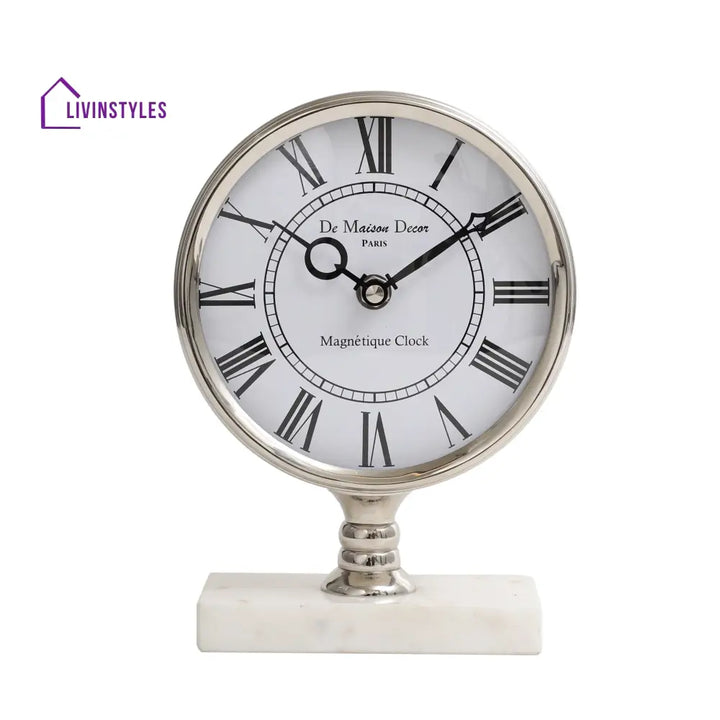 Seraphic Marble Timepiece In Silver Table Clock