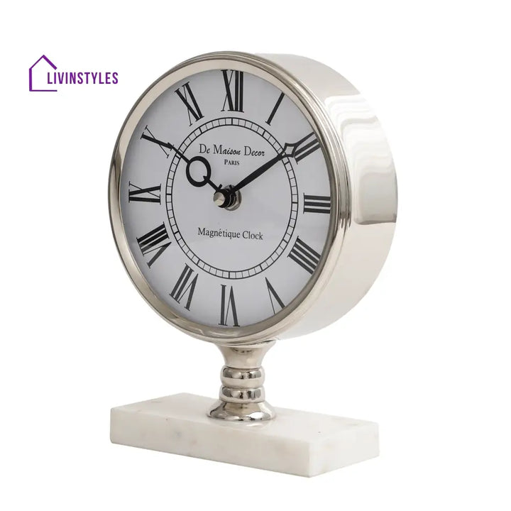 Seraphic Marble Timepiece In Silver Table Clock