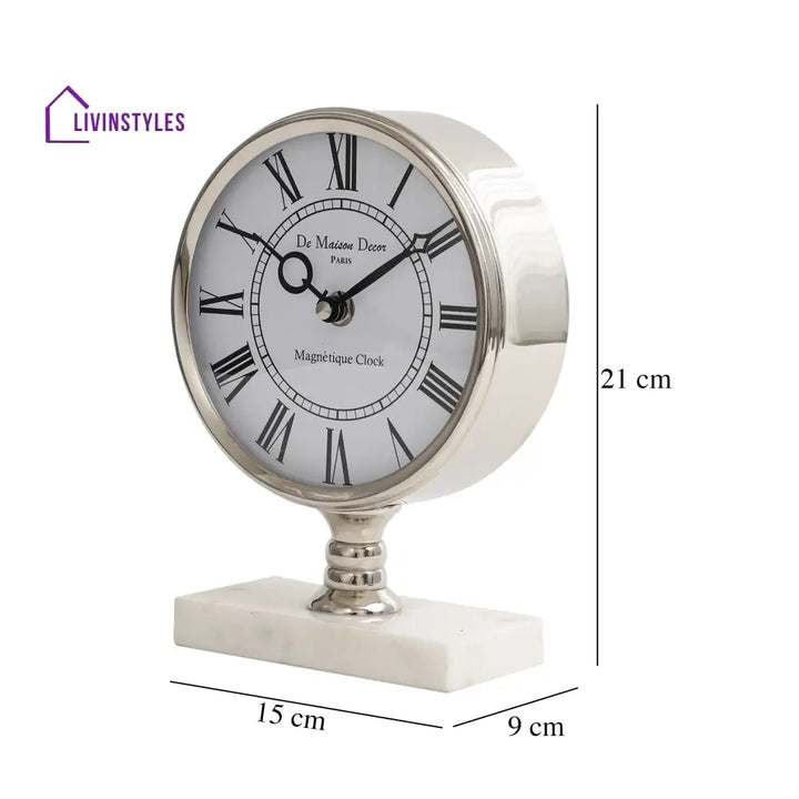 Seraphic Marble Timepiece In Silver Table Clock