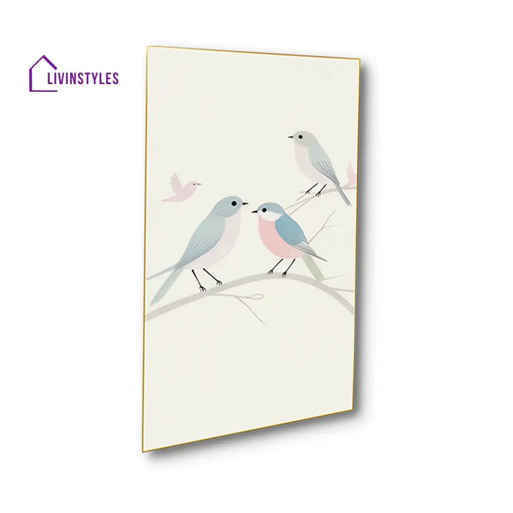 Serene Bird Branch Art Set Of 4 Canvas Wall Painting